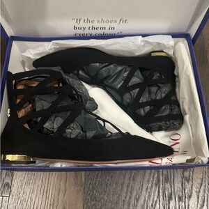 Aquazzura Black Flats with Gold Accents